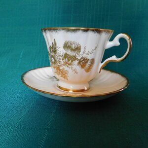 Royal Grafton K1885 gold thistle pink cup and saucer near mint condition